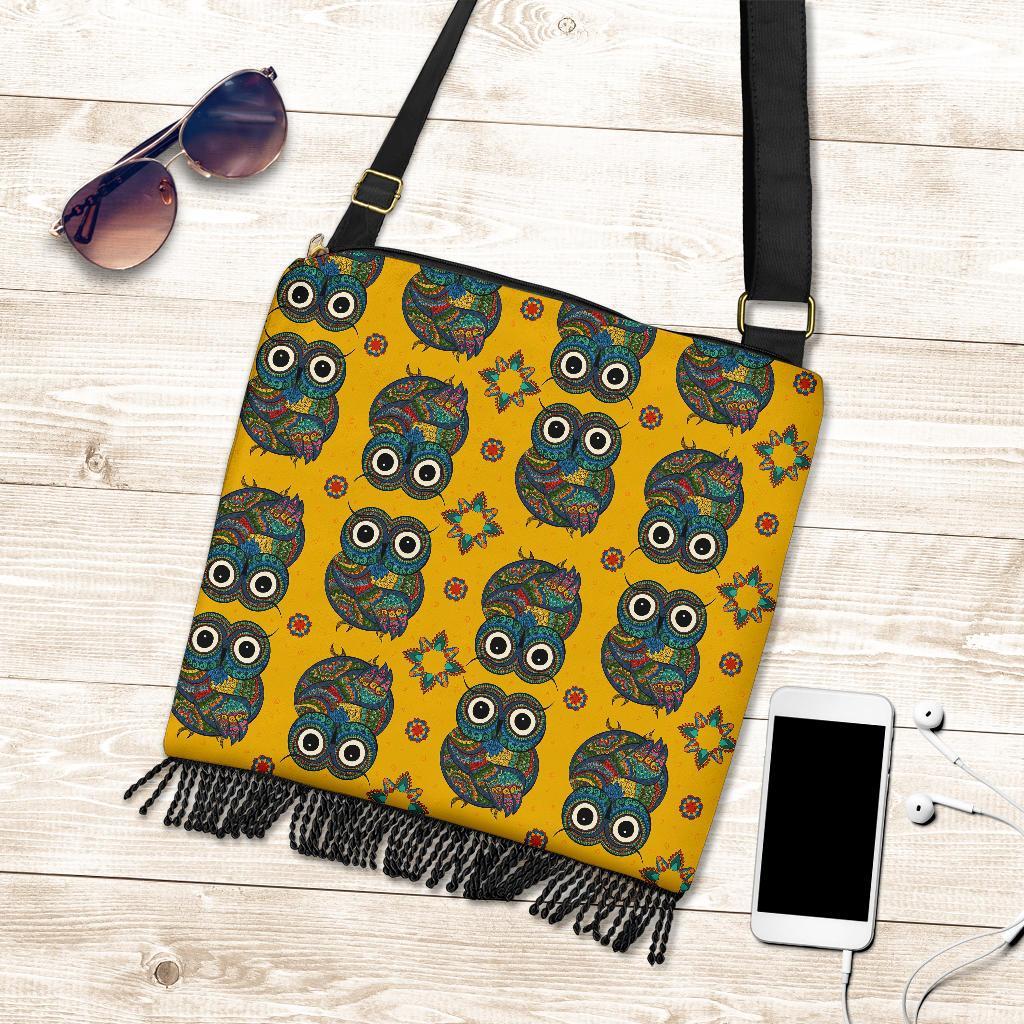 Ornamental Owl Pattern Print Crossbody Bags-grizzshop