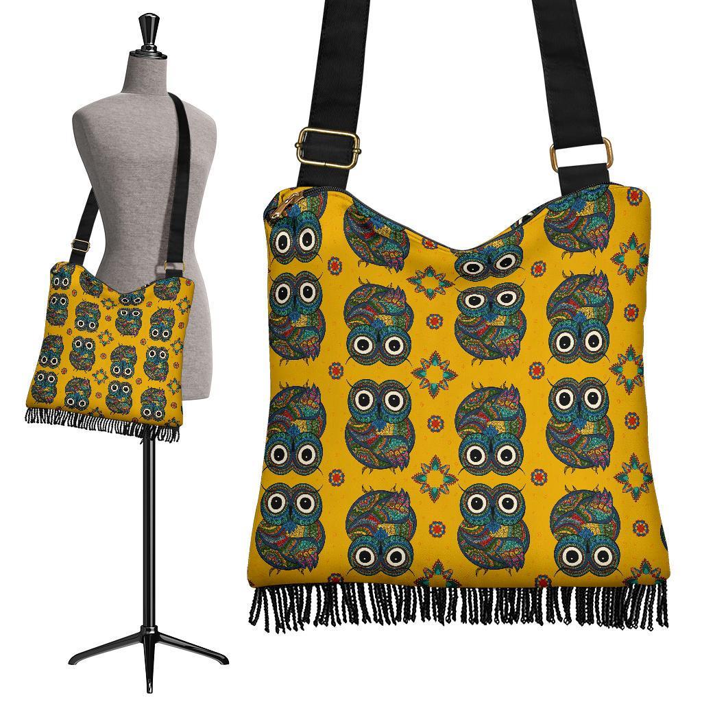 Ornamental Owl Pattern Print Crossbody Bags-grizzshop