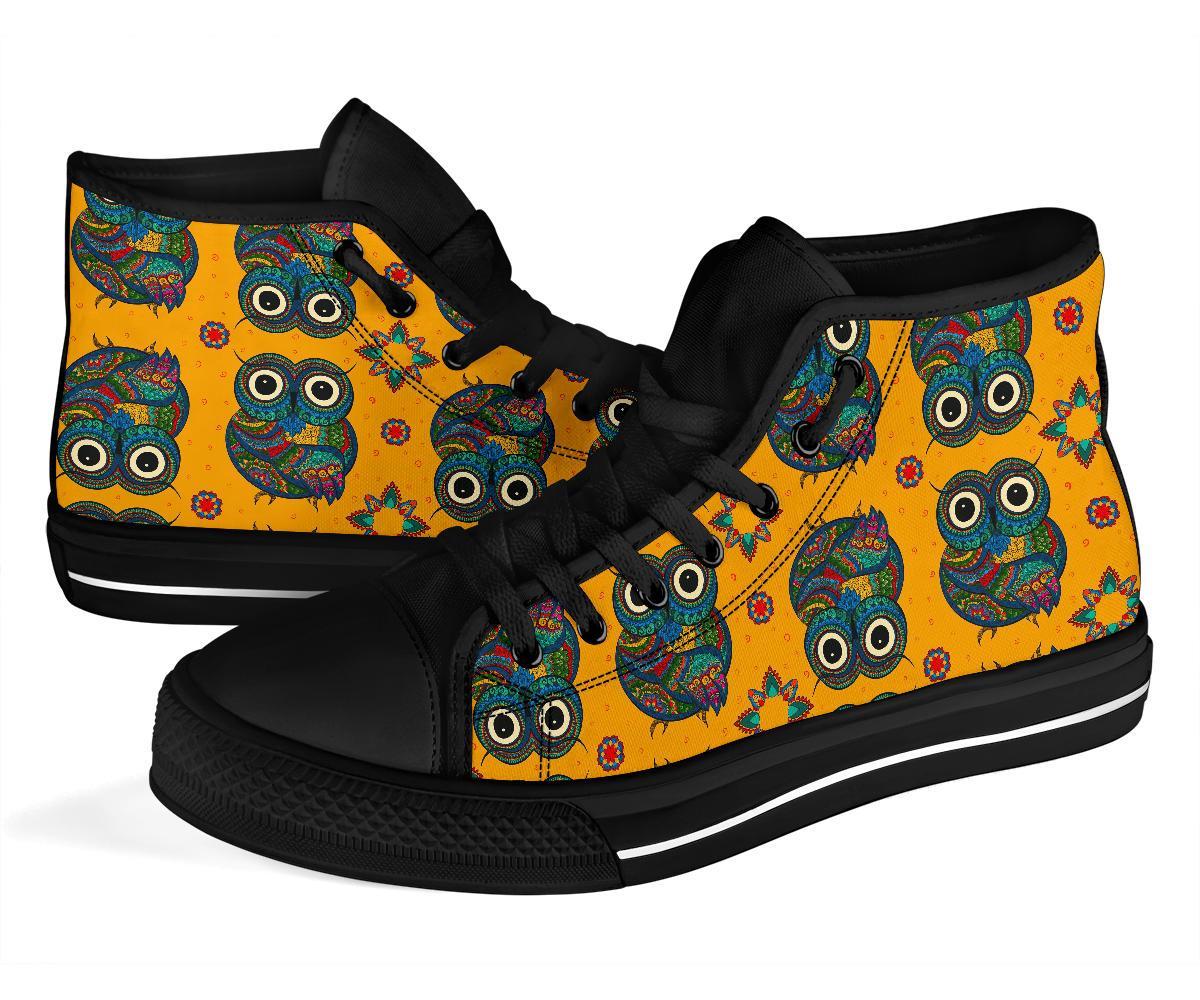 Ornamental Owl Pattern Print Men Women's High Top Shoes-grizzshop