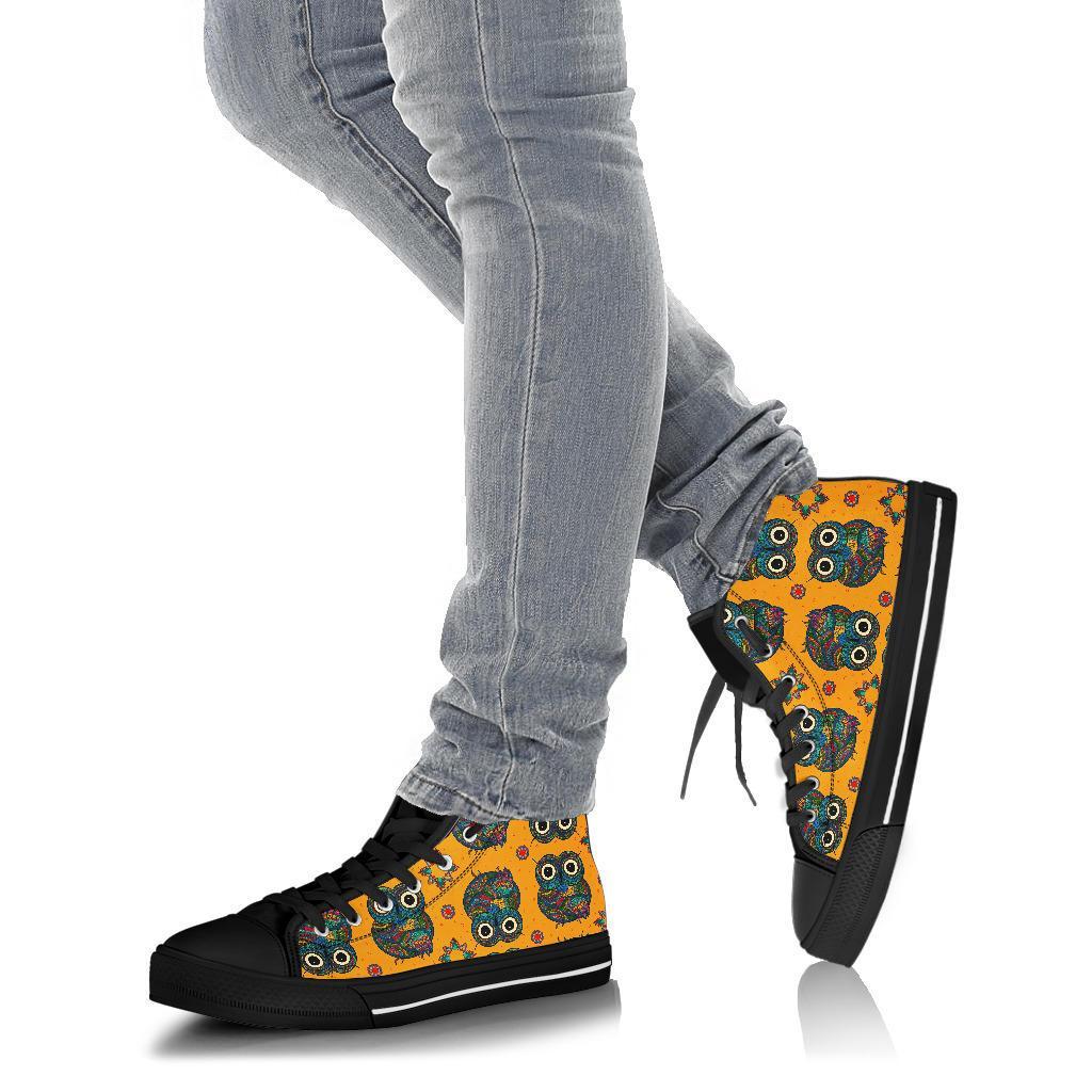 Ornamental Owl Pattern Print Men Women's High Top Shoes-grizzshop