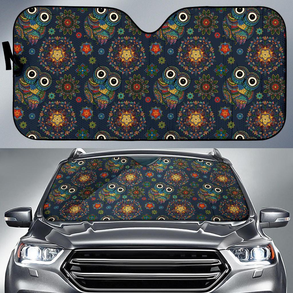 Ornamental Owl Print Pattern Car Sun Shade-grizzshop