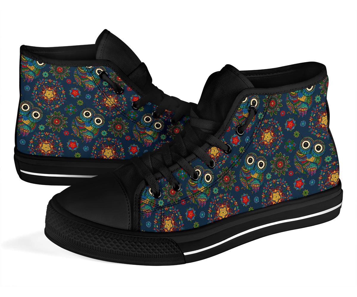 Ornamental Owl Print Pattern Men Women's High Top Shoes-grizzshop