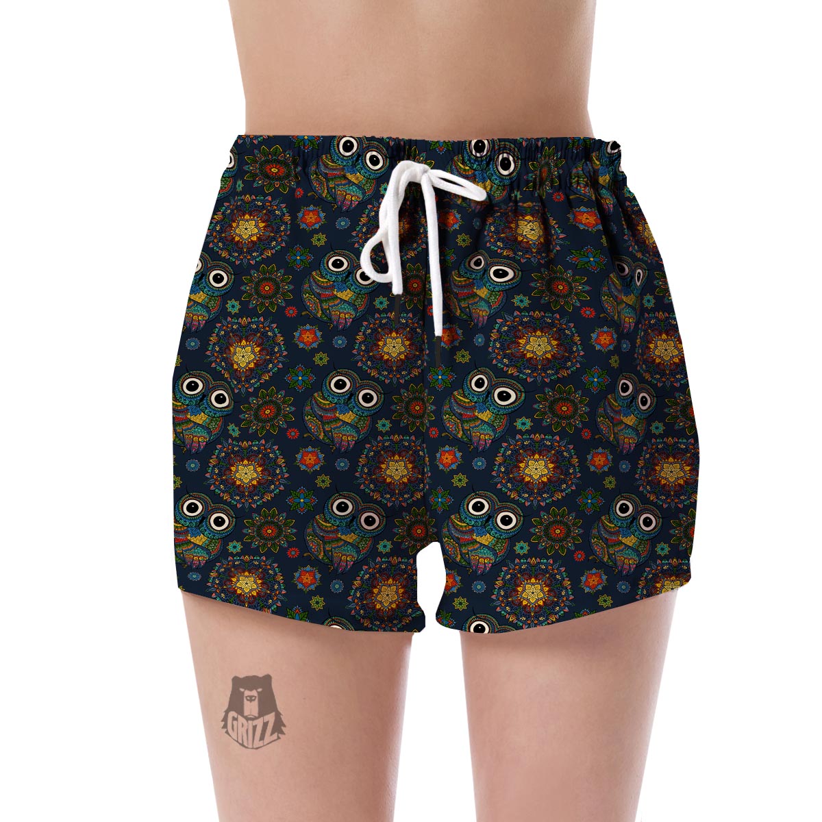 Ornamental Owl Print Pattern Women's Shorts-grizzshop