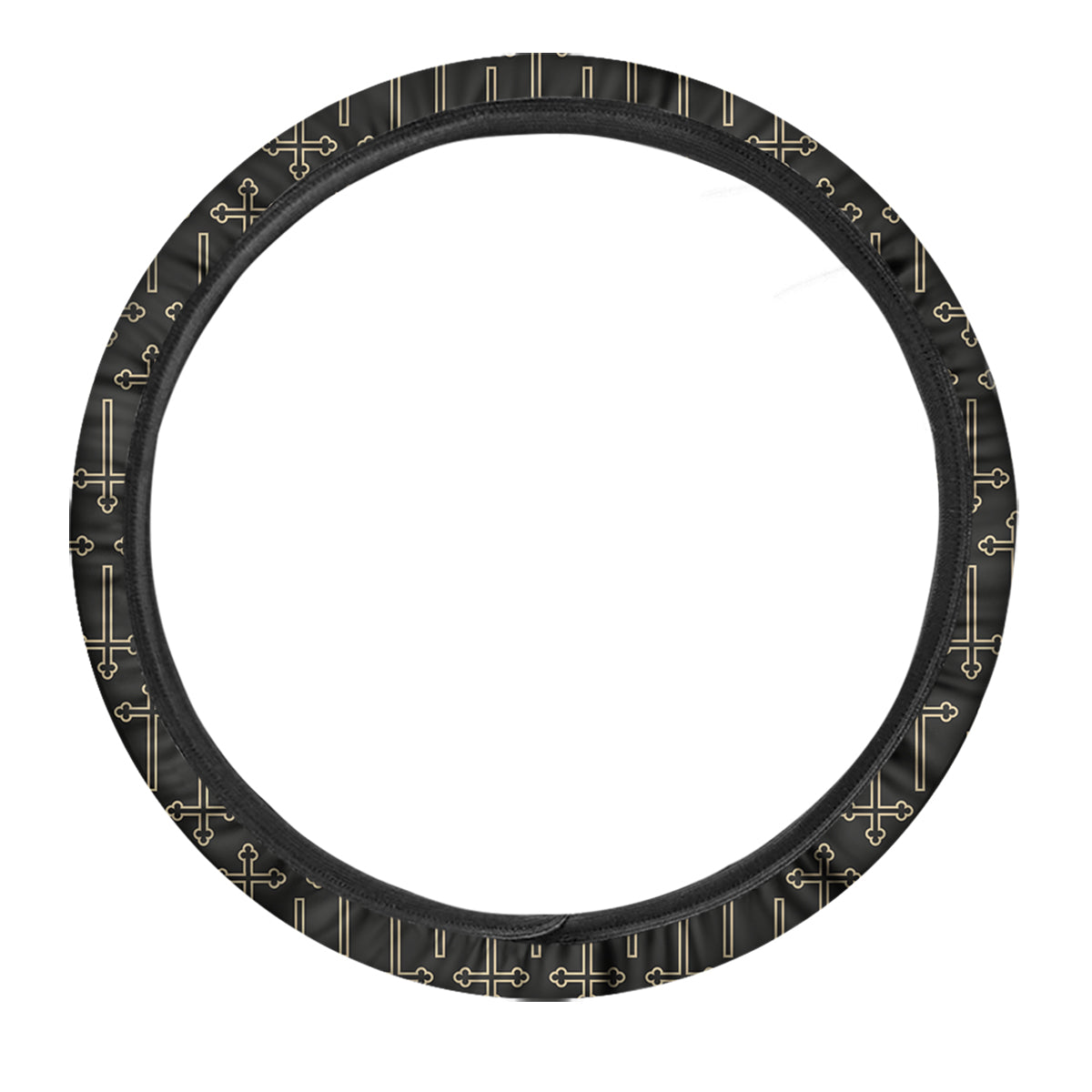Orthodox Beige And Black Print Pattern Car Steering Wheel Cover-grizzshop