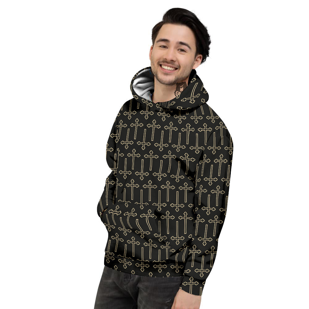 Orthodox Beige And Black Print Pattern Men's Hoodie-grizzshop