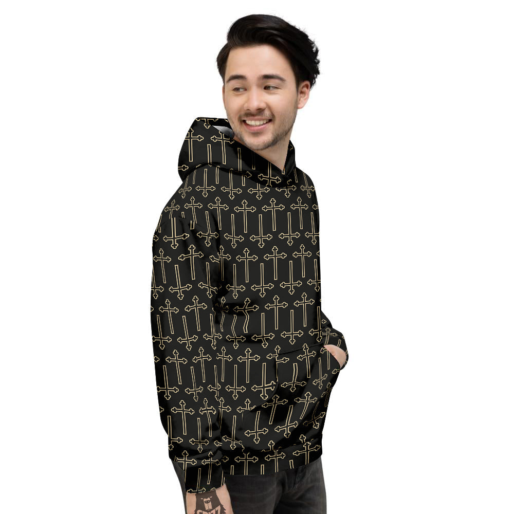 Orthodox Beige And Black Print Pattern Men's Hoodie-grizzshop