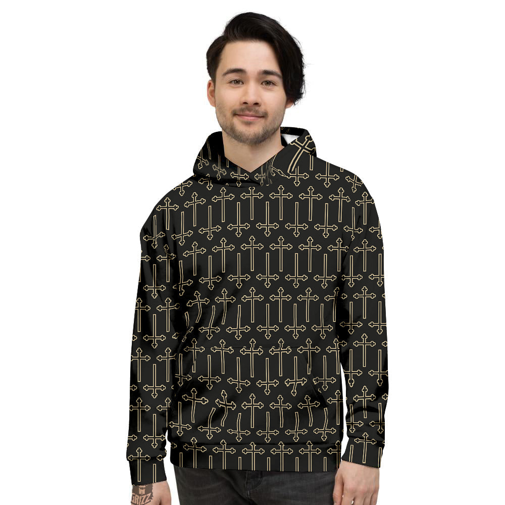 Orthodox Beige And Black Print Pattern Men's Hoodie-grizzshop