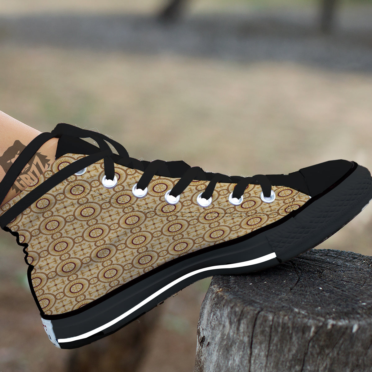 Orthodox Black And Beige Print Pattern Black High Top Shoes-grizzshop