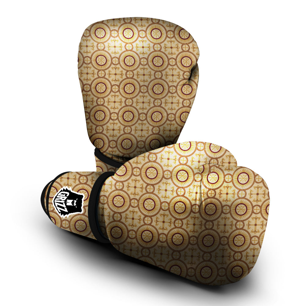 Orthodox Black And Beige Print Pattern Boxing Gloves-grizzshop