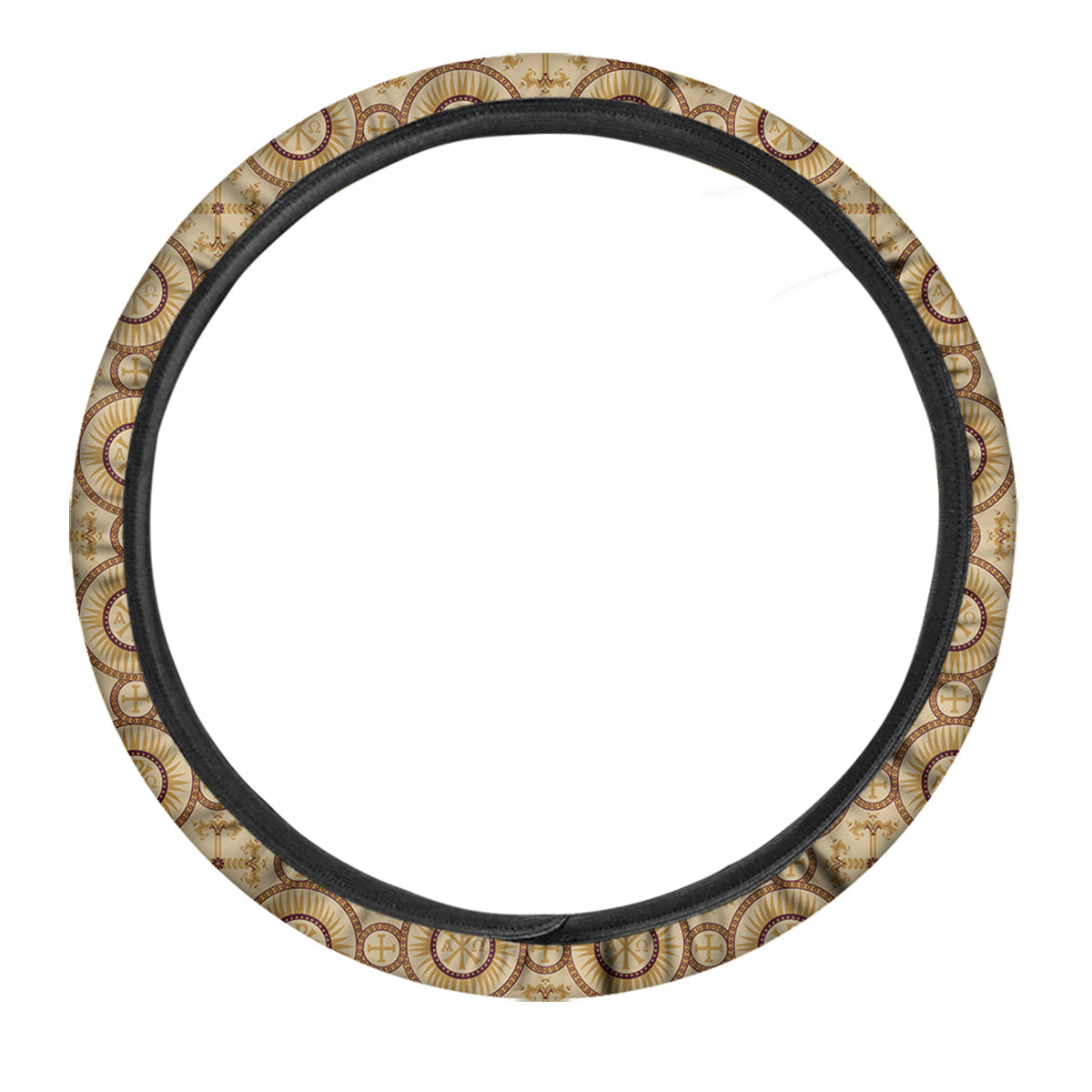 Orthodox Black And Beige Print Pattern Car Steering Wheel Cover-grizzshop