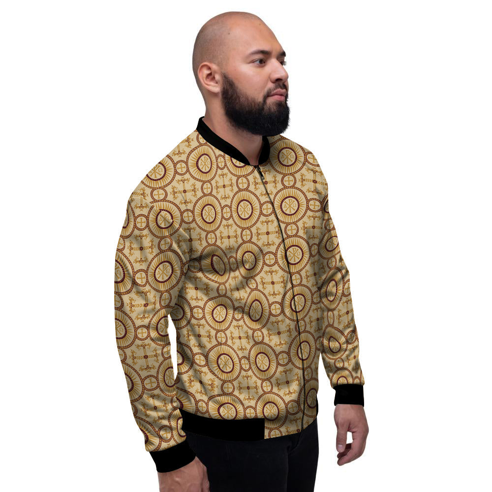 Orthodox Black And Beige Print Pattern Men's Bomber Jacket-grizzshop