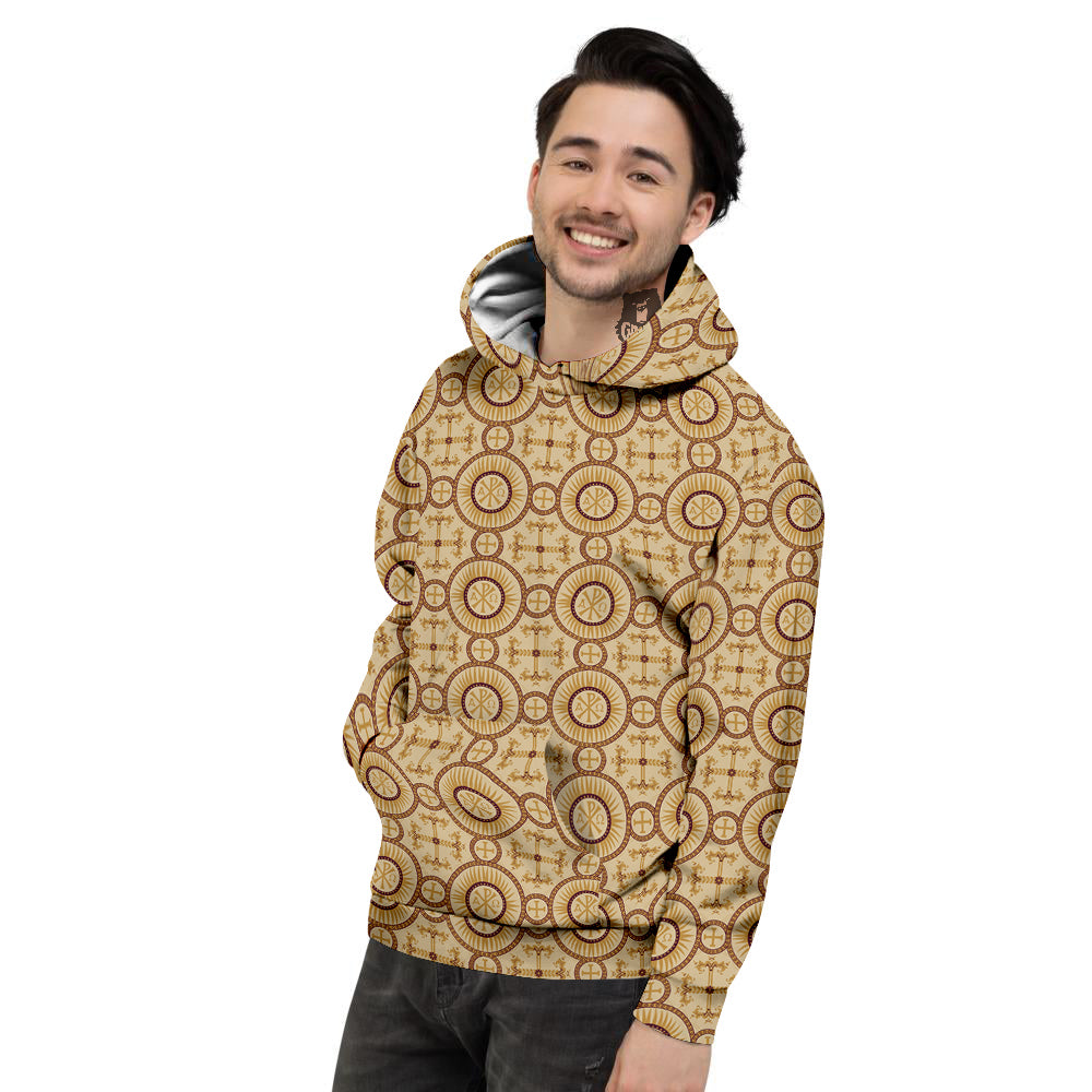 Orthodox Black And Beige Print Pattern Men's Hoodie-grizzshop