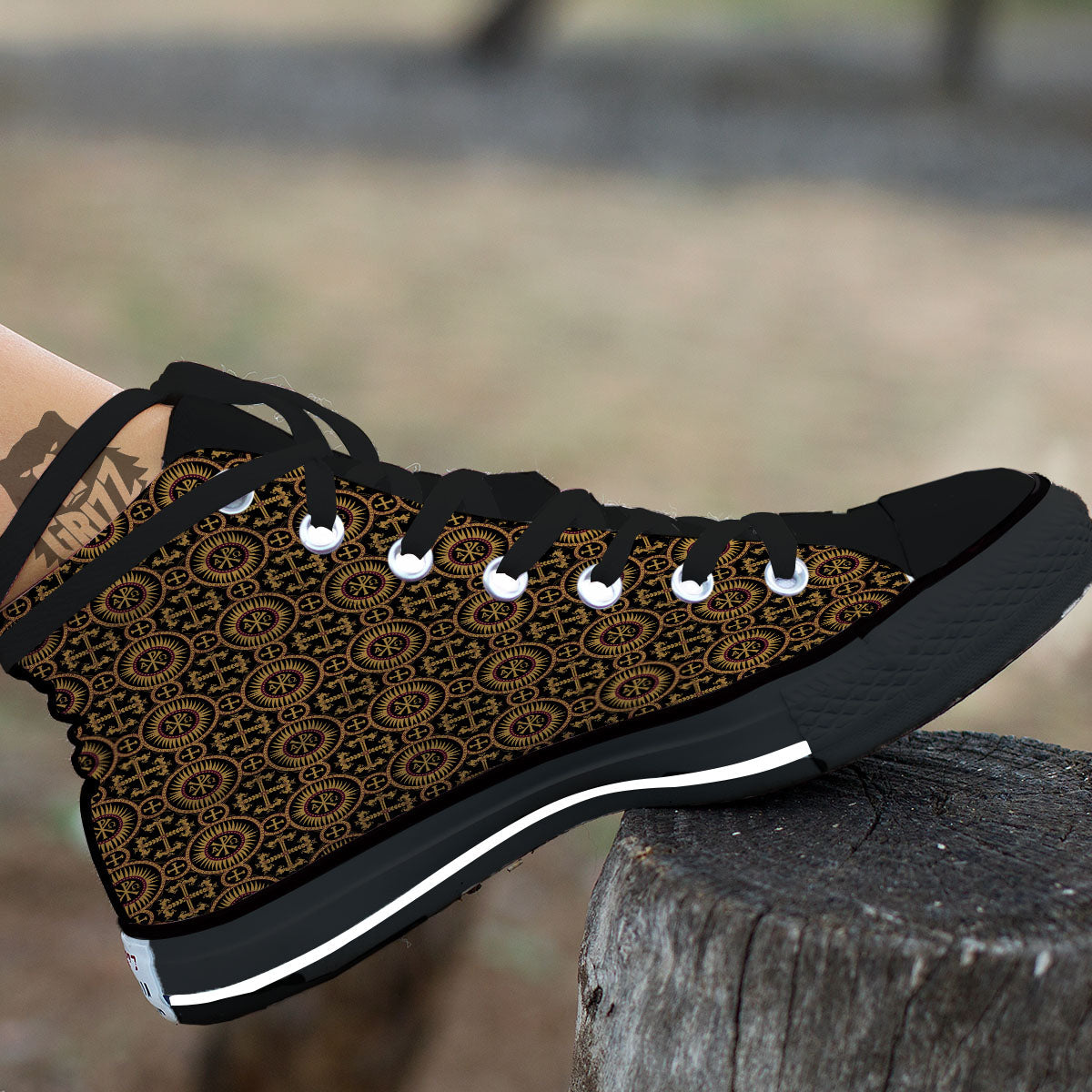 Orthodox Black And Gold Print Pattern Black High Top Shoes-grizzshop