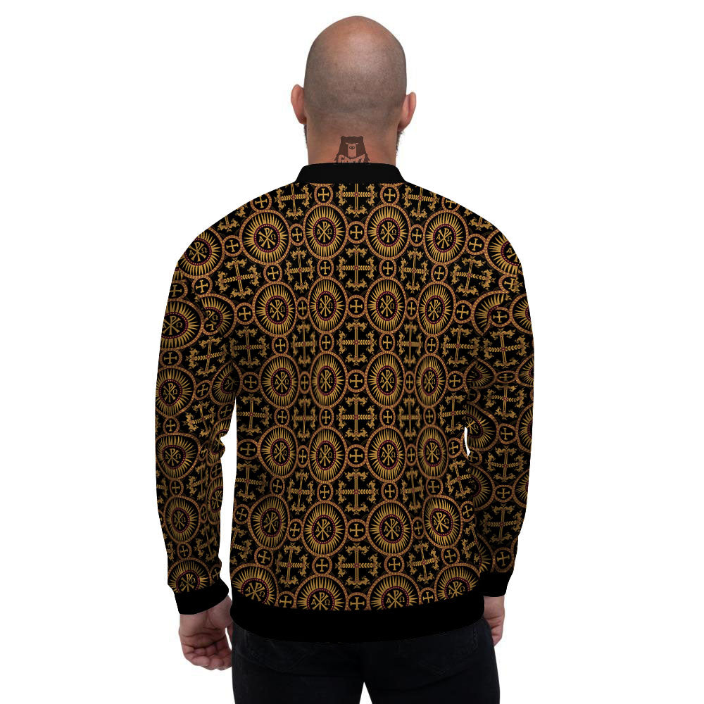 Orthodox Black And Gold Print Pattern Men's Bomber Jacket-grizzshop