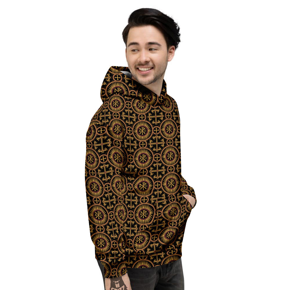 Orthodox Black And Gold Print Pattern Men's Hoodie-grizzshop