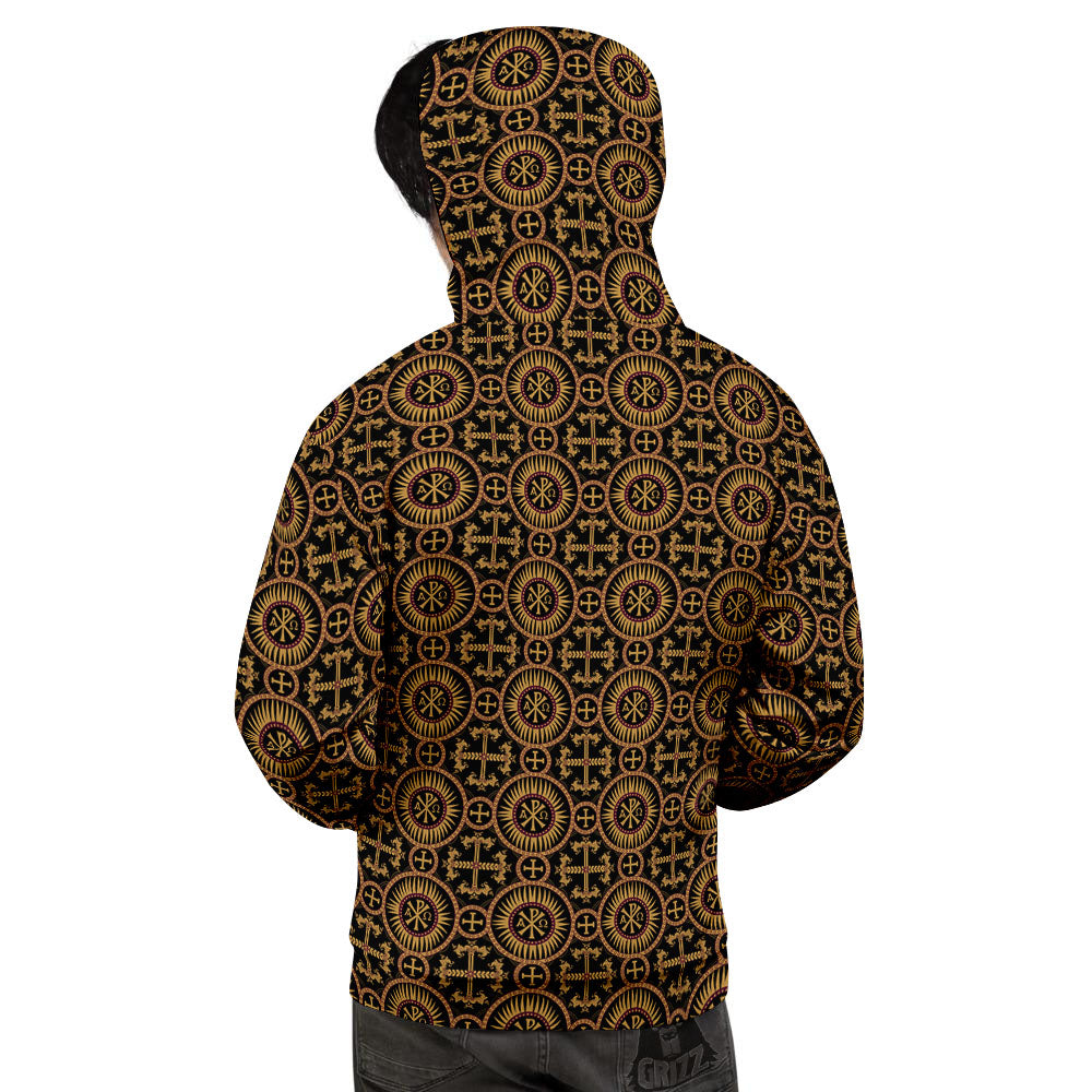 Orthodox Black And Gold Print Pattern Men's Hoodie-grizzshop