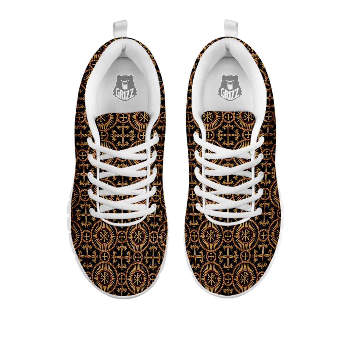 Orthodox Black And Gold Print Pattern White Sneaker-grizzshop
