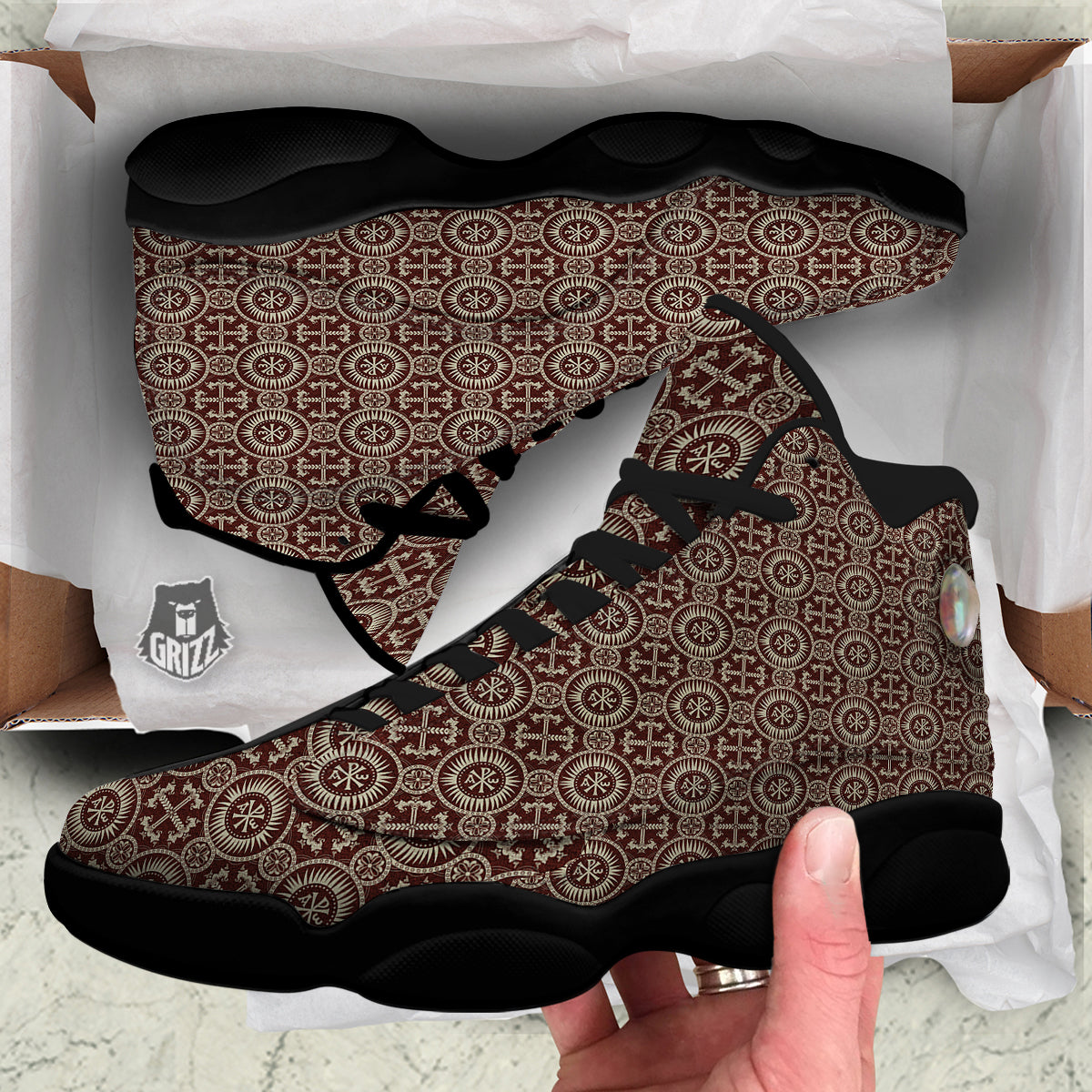 Orthodox Classic Print Pattern Black Basketball Shoes-grizzshop