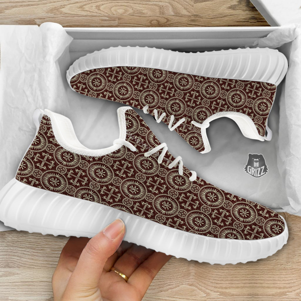 Orthodox Classic Print Pattern White Walking Shoes-grizzshop