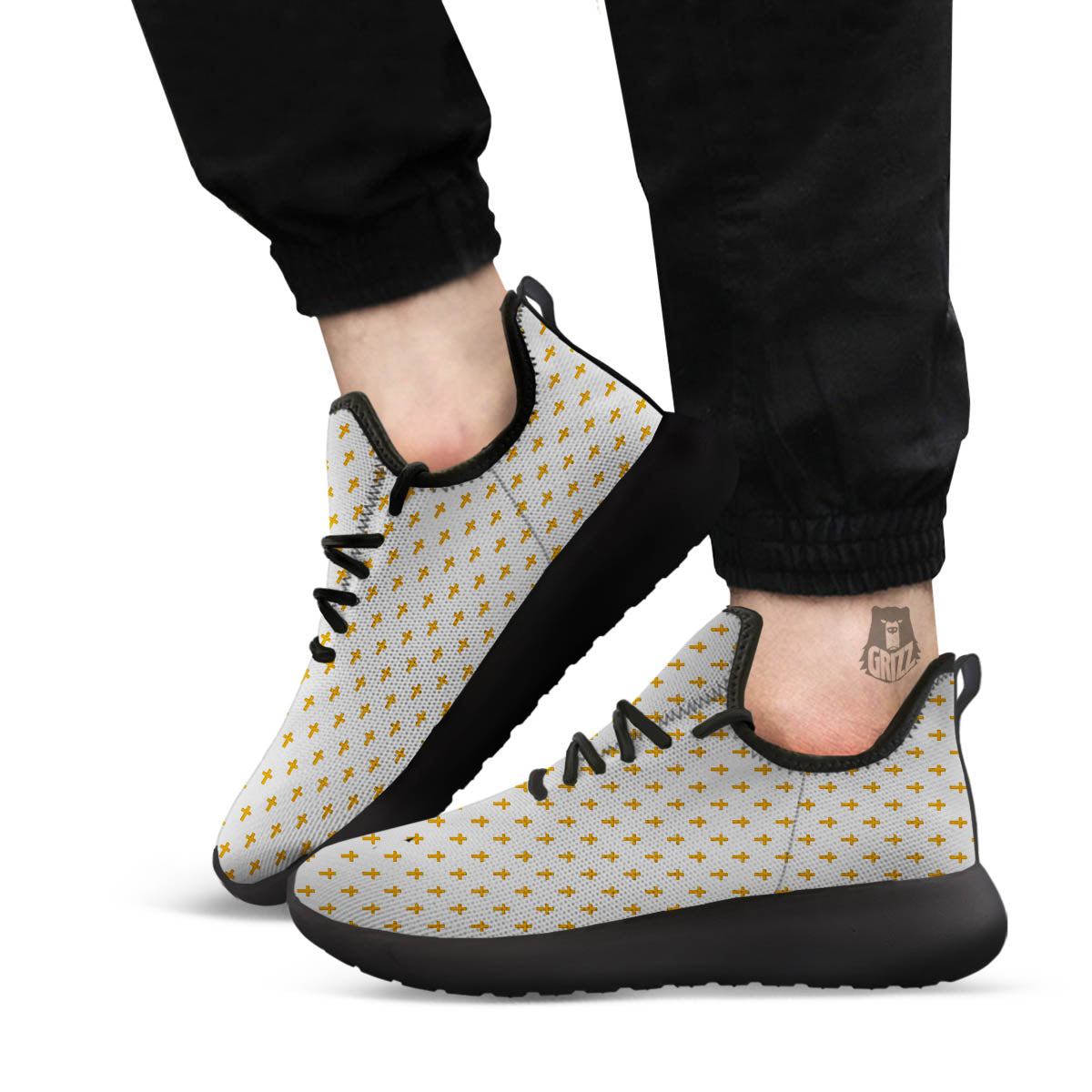 Orthodox Cross Print Pattern Black Athletic Shoes-grizzshop