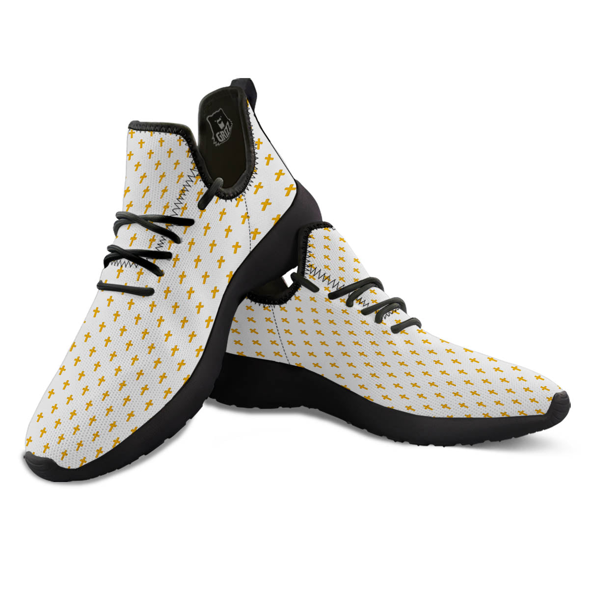 Orthodox Cross Print Pattern Black Athletic Shoes-grizzshop