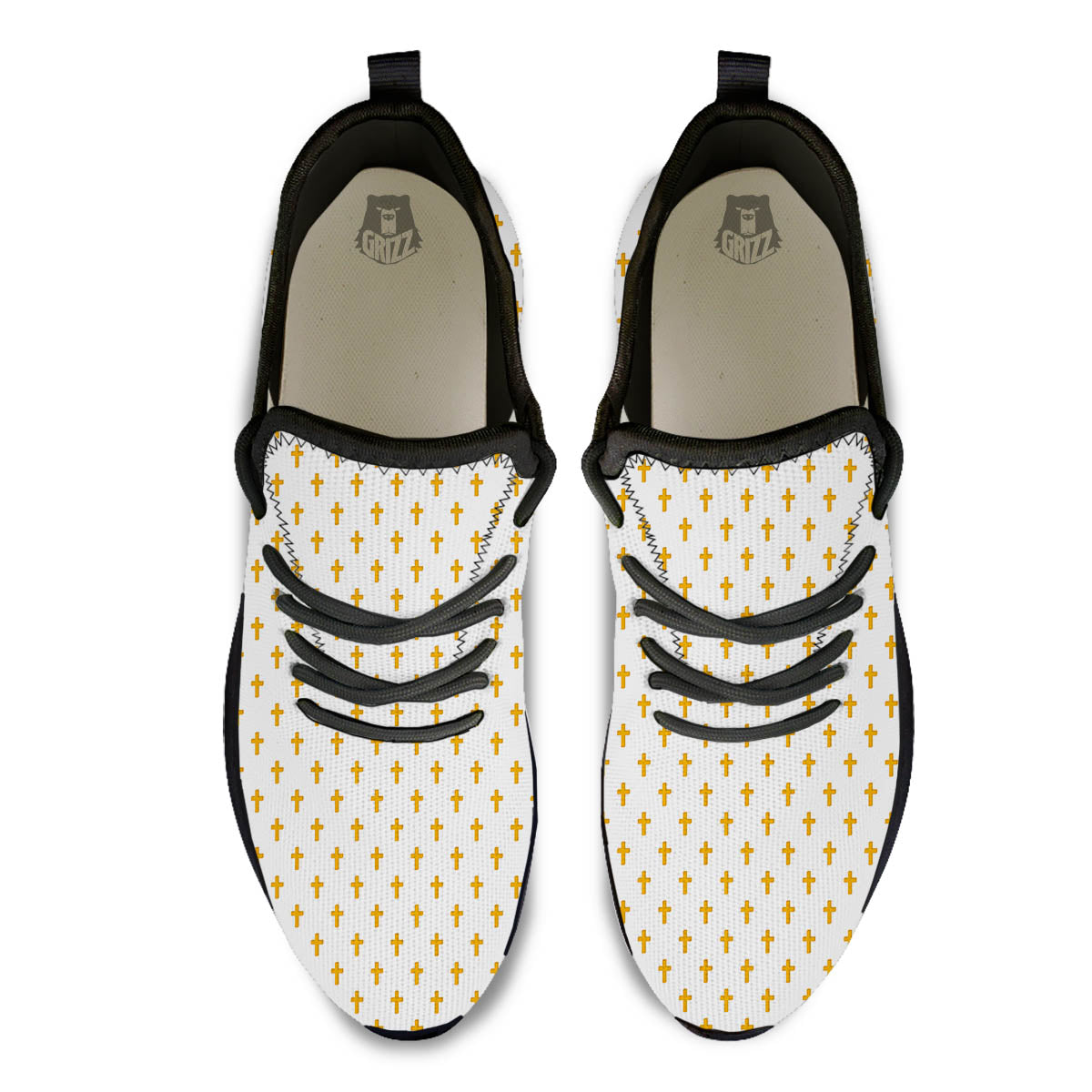 Orthodox Cross Print Pattern Black Athletic Shoes-grizzshop