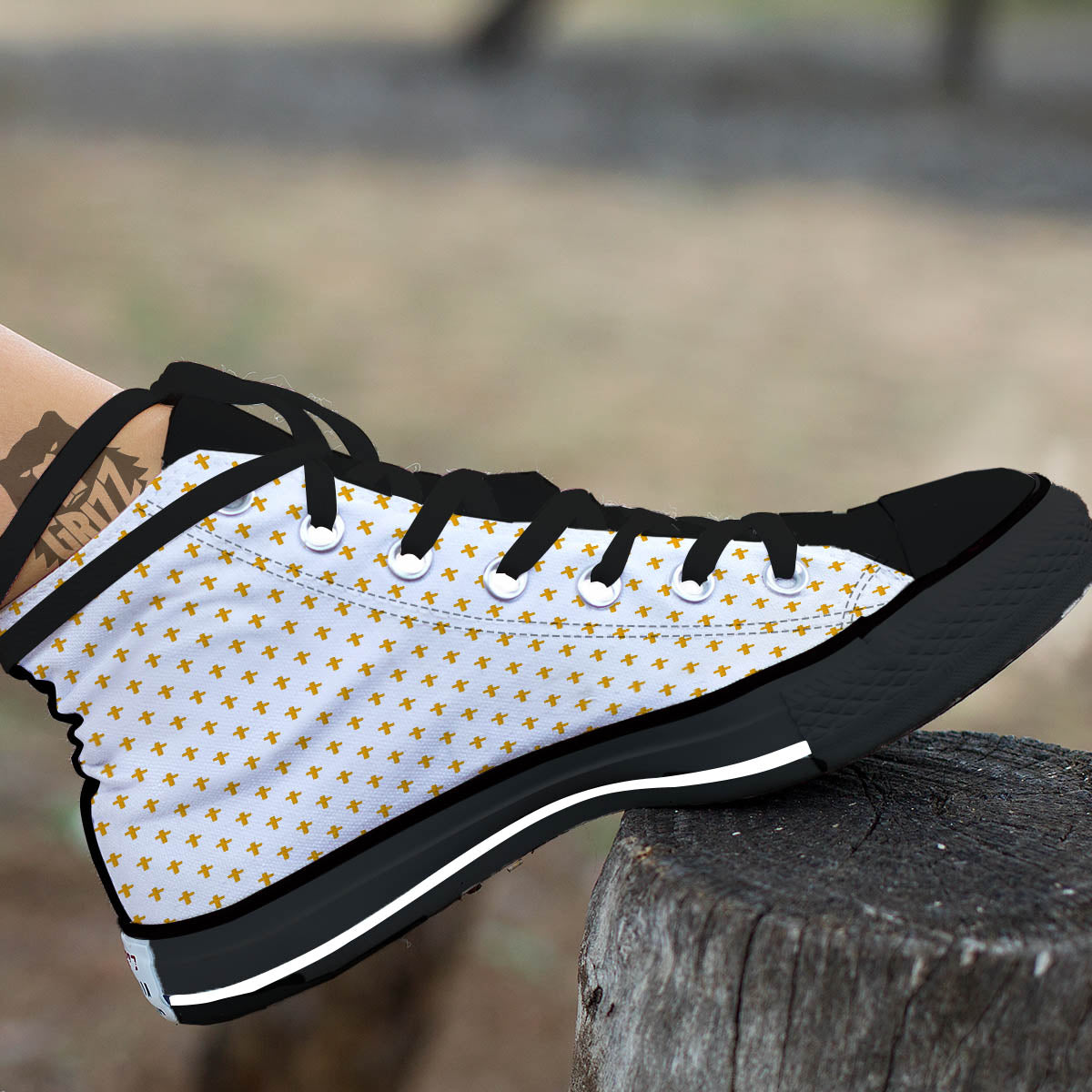 Orthodox Cross Print Pattern Black High Top Shoes-grizzshop