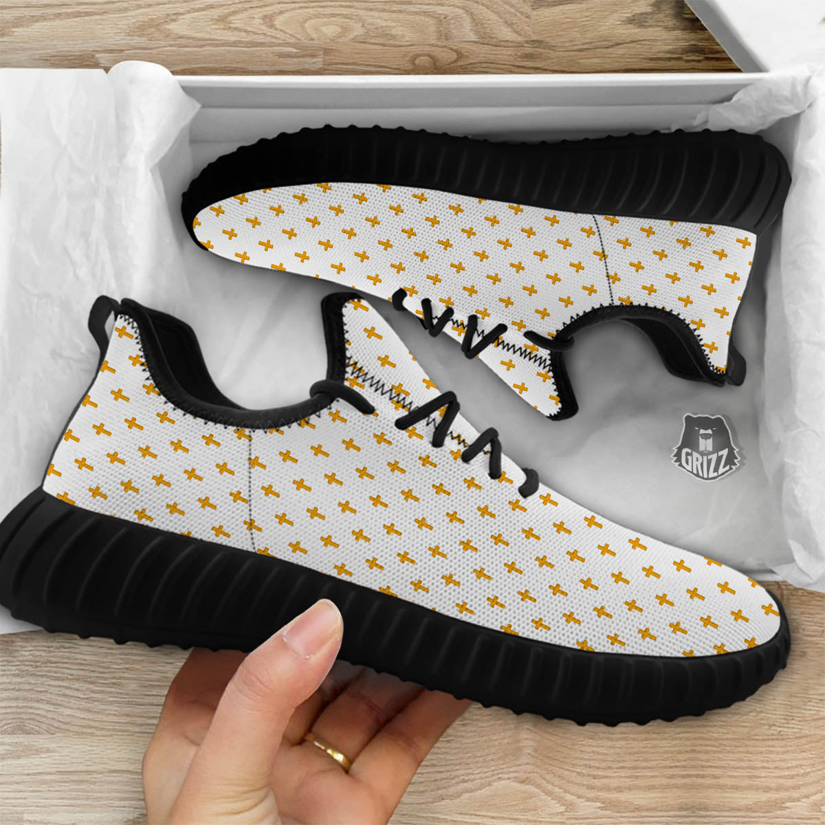 Orthodox Cross Print Pattern Black Walking Shoes-grizzshop