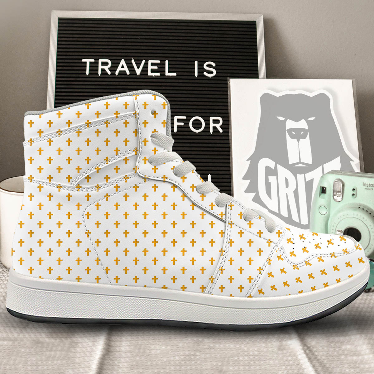 Orthodox Cross Print Pattern High Top Sneakers-grizzshop