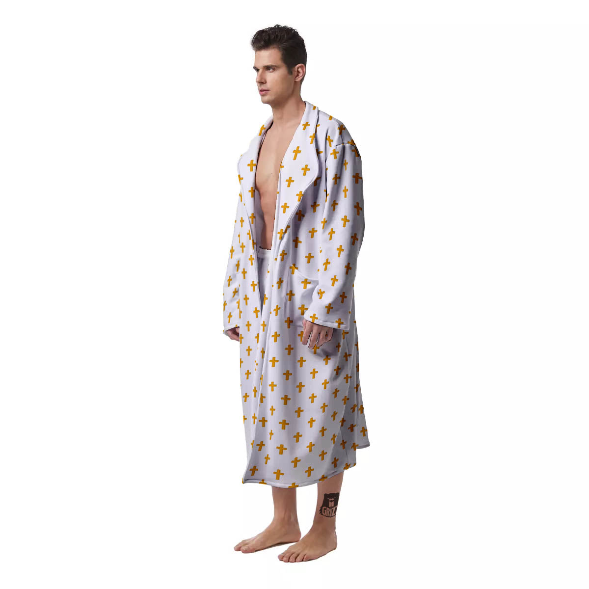 Orthodox Cross Print Pattern Men's Robe-grizzshop