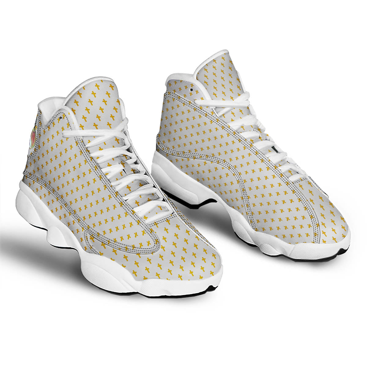 Orthodox Cross Print Pattern White Basketball Shoes-grizzshop