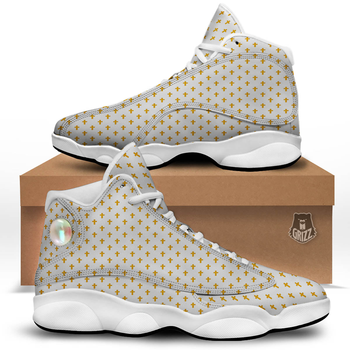 Orthodox Cross Print Pattern White Basketball Shoes-grizzshop