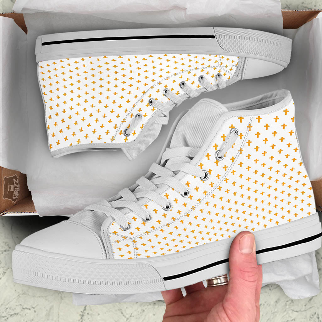 Orthodox Cross Print Pattern White High Top Shoes-grizzshop
