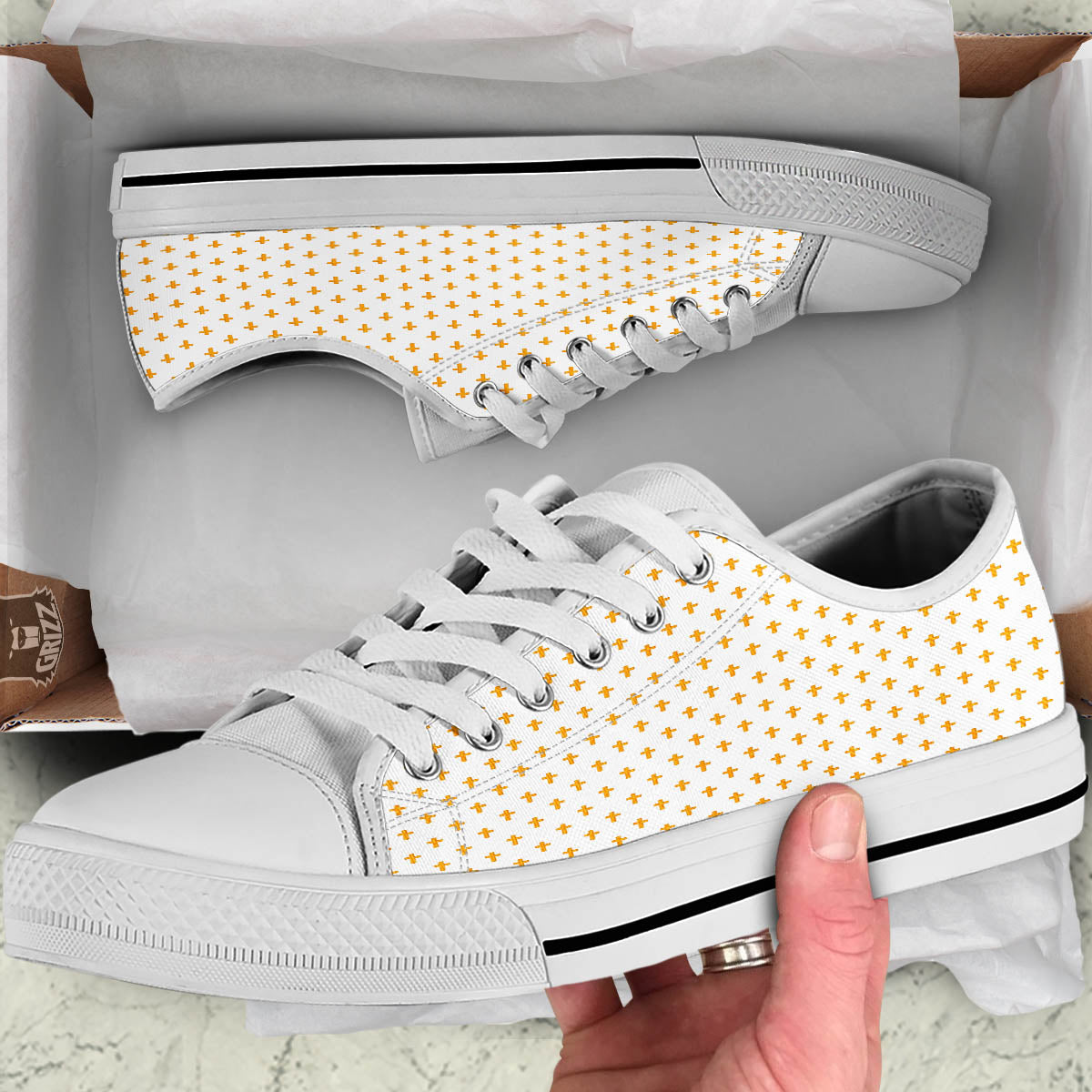 Orthodox Cross Print Pattern White Low Top Shoes-grizzshop