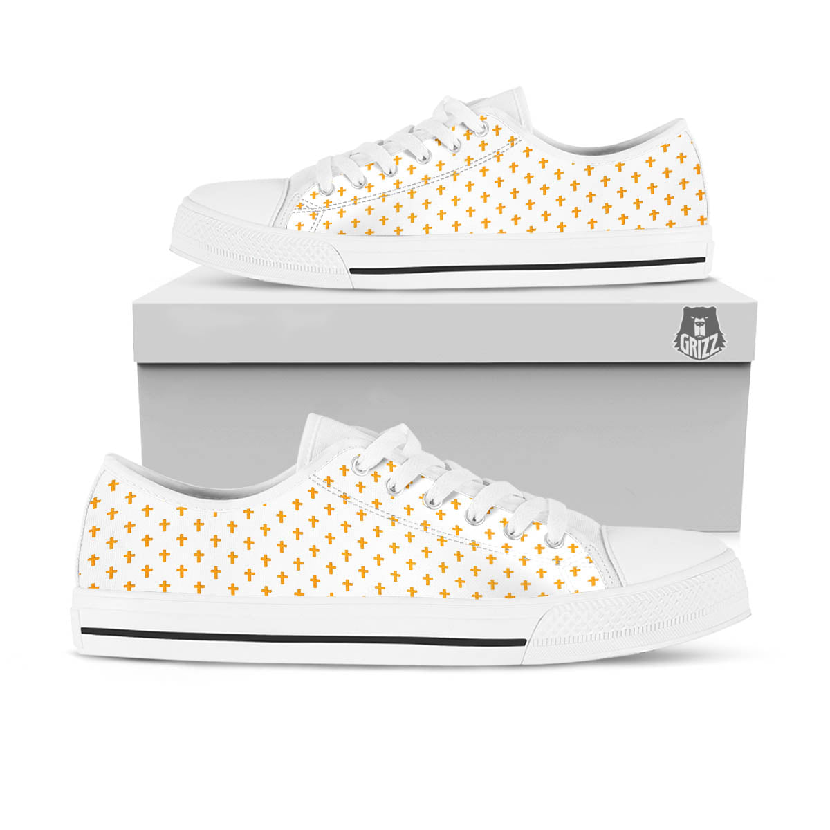 Orthodox Cross Print Pattern White Low Top Shoes-grizzshop