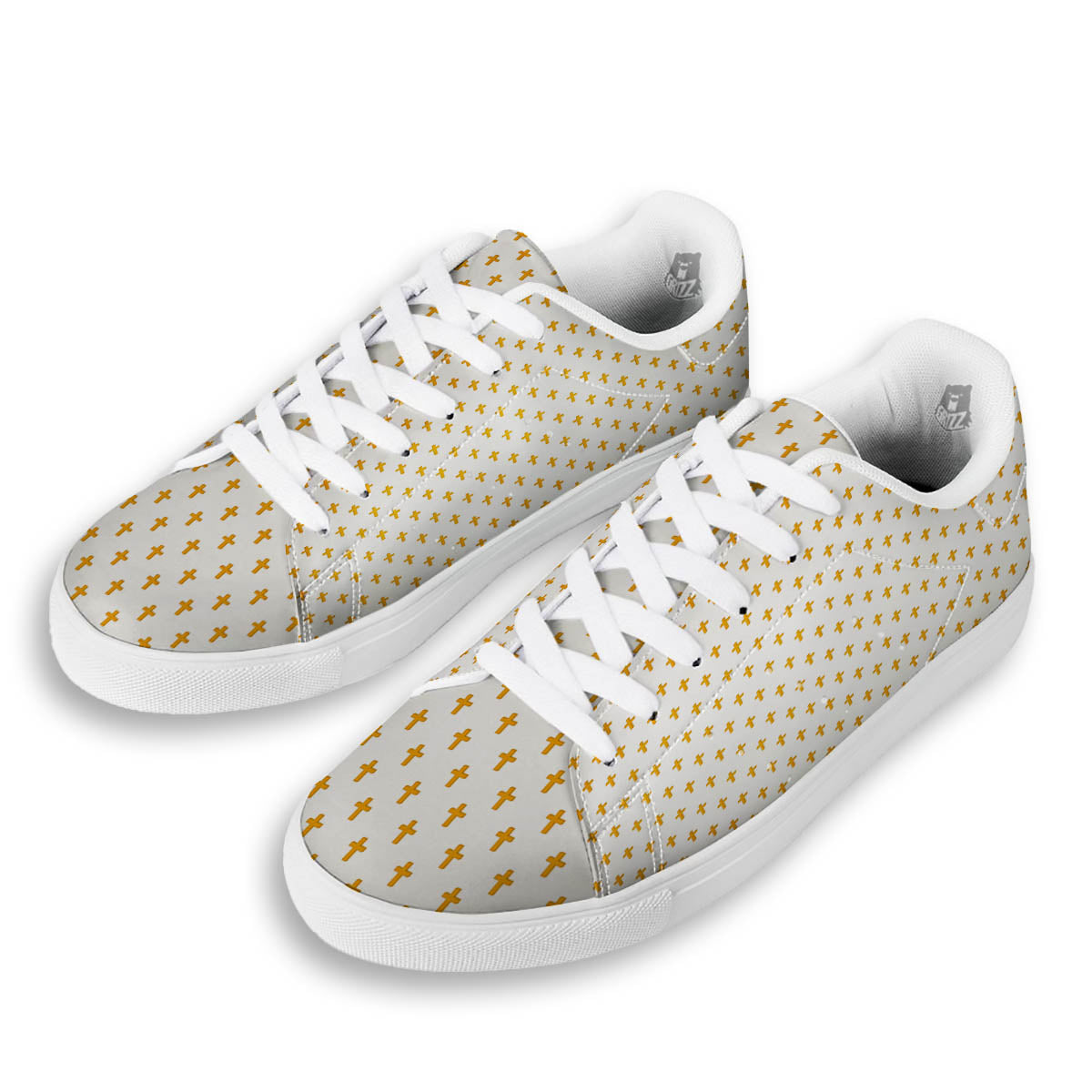 Orthodox Cross Print Pattern White Low Top Sneakers-grizzshop