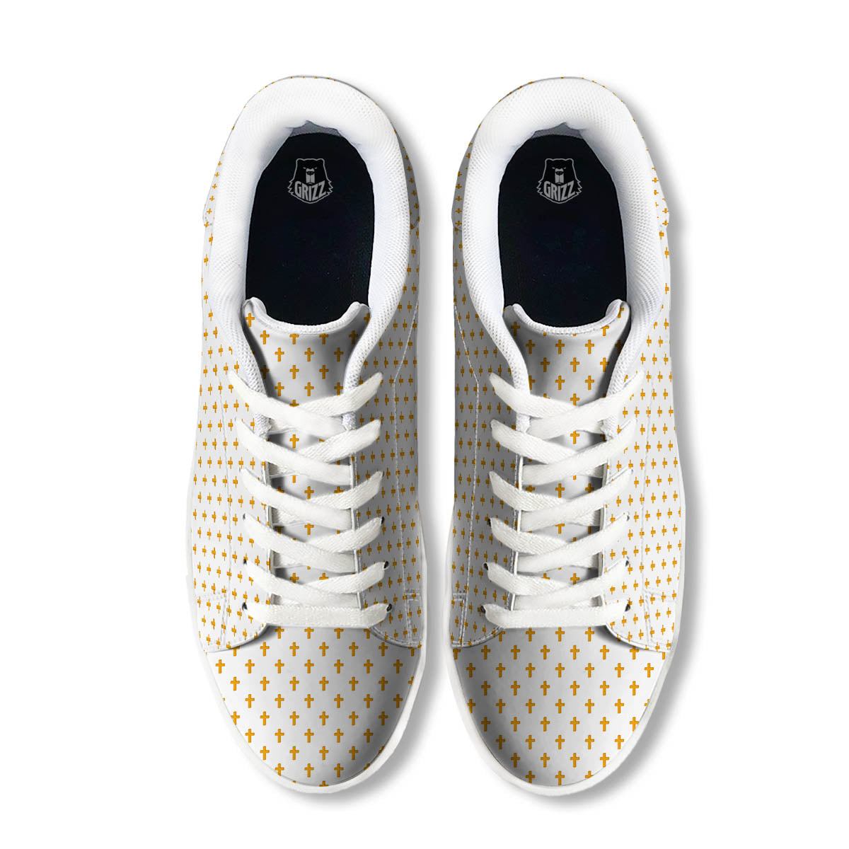 Orthodox Cross Print Pattern White Low Top Sneakers-grizzshop
