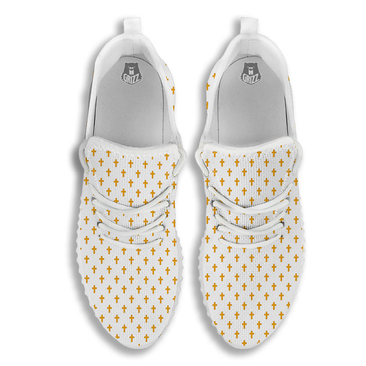Orthodox Cross Print Pattern White Walking Shoes-grizzshop