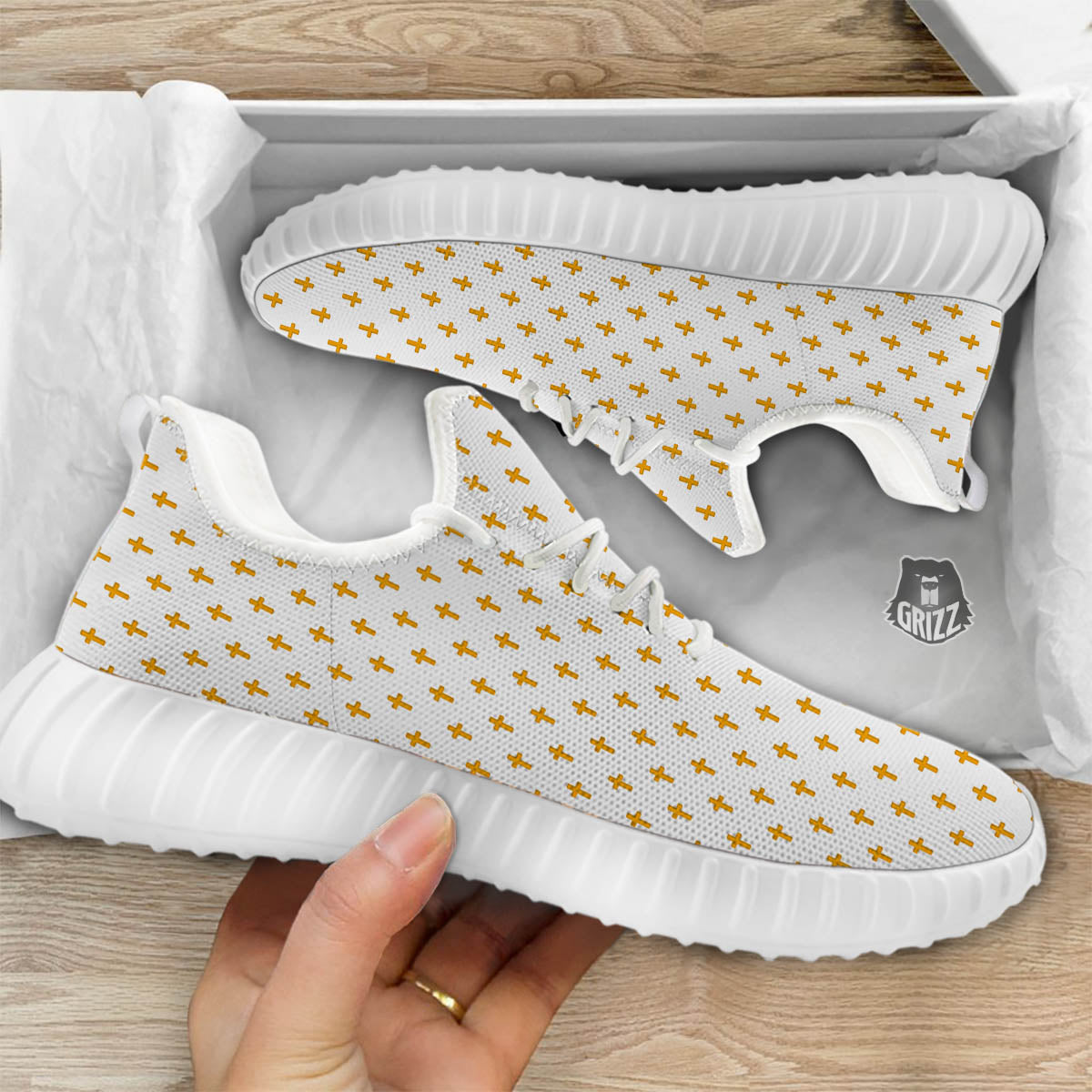 Orthodox Cross Print Pattern White Walking Shoes-grizzshop