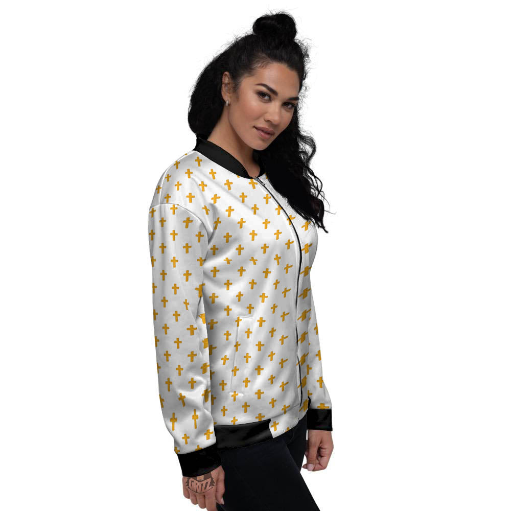 Orthodox Cross Print Pattern Women's Bomber Jacket-grizzshop