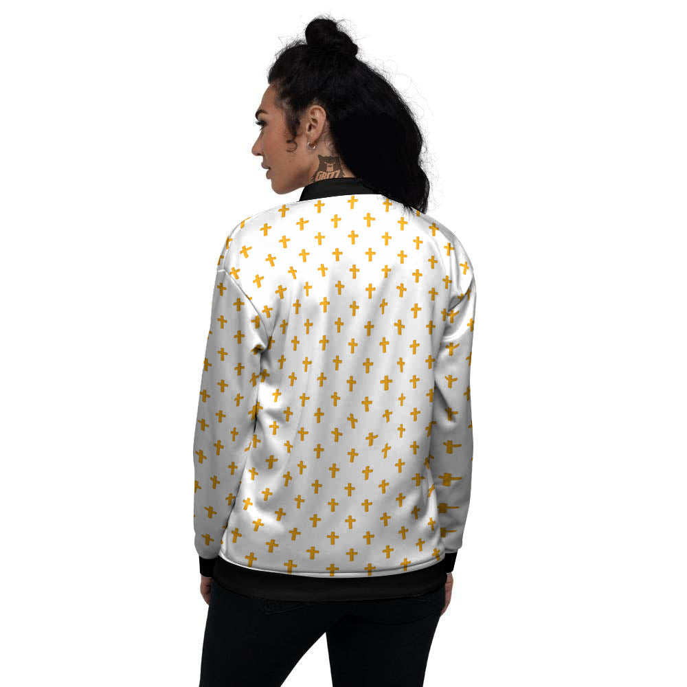Orthodox Cross Print Pattern Women's Bomber Jacket-grizzshop