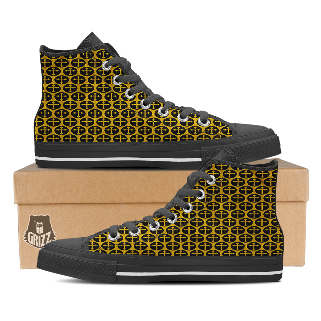 Orthodox Gold And Black Print Pattern Black High Top Shoes-grizzshop