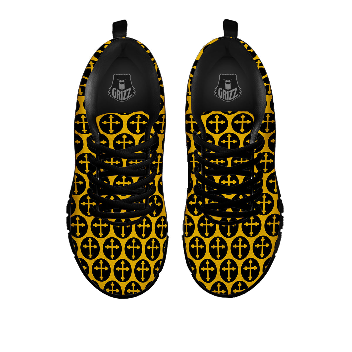 Orthodox Gold And Black Print Pattern Black Sneaker-grizzshop