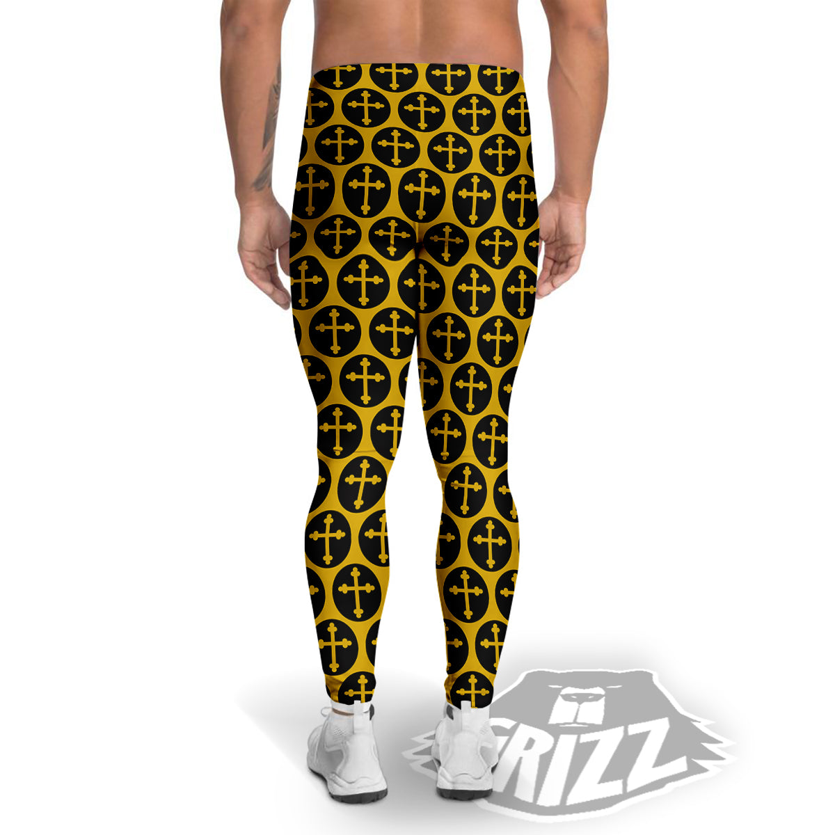 Orthodox Gold And Black Print Pattern Men's Leggings-grizzshop