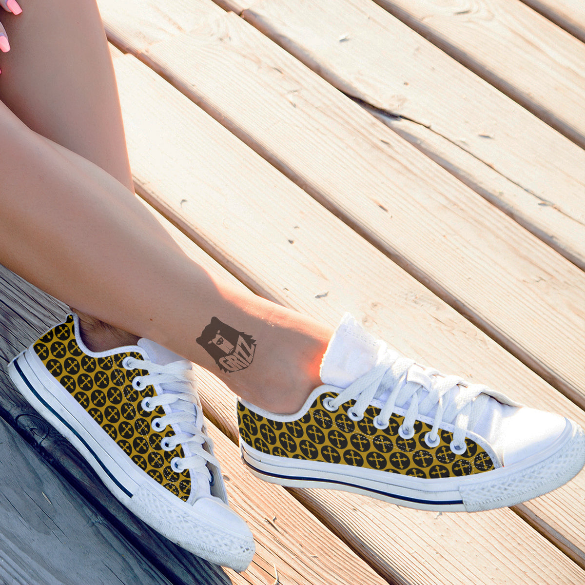 Orthodox Gold And Black Print Pattern White Low Top Shoes-grizzshop