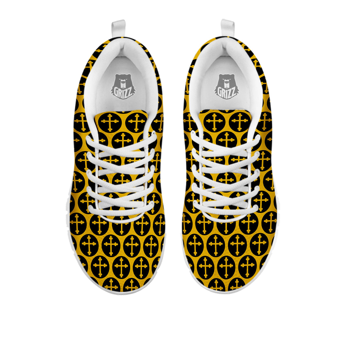 Orthodox Gold And Black Print Pattern White Sneaker-grizzshop