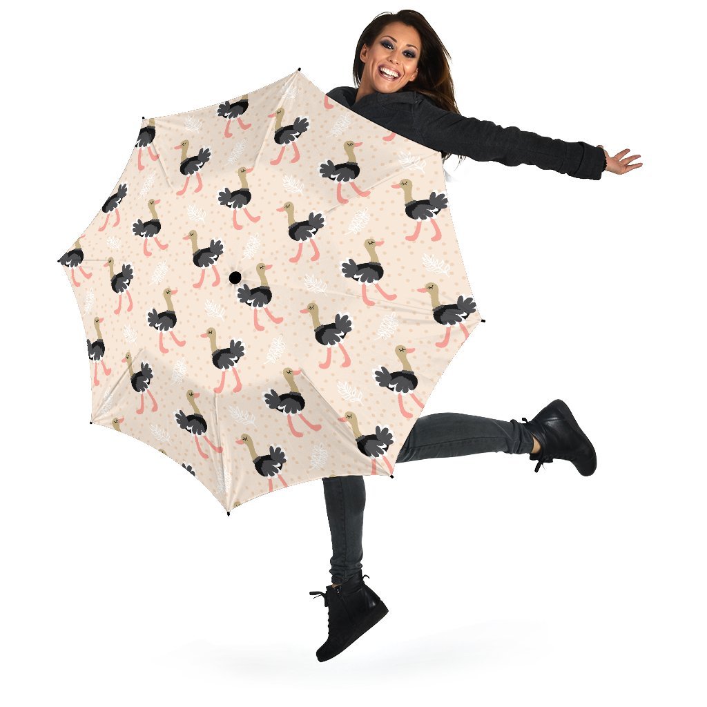 Ostrich Cute Pattern Print Automatic Foldable Umbrella-grizzshop