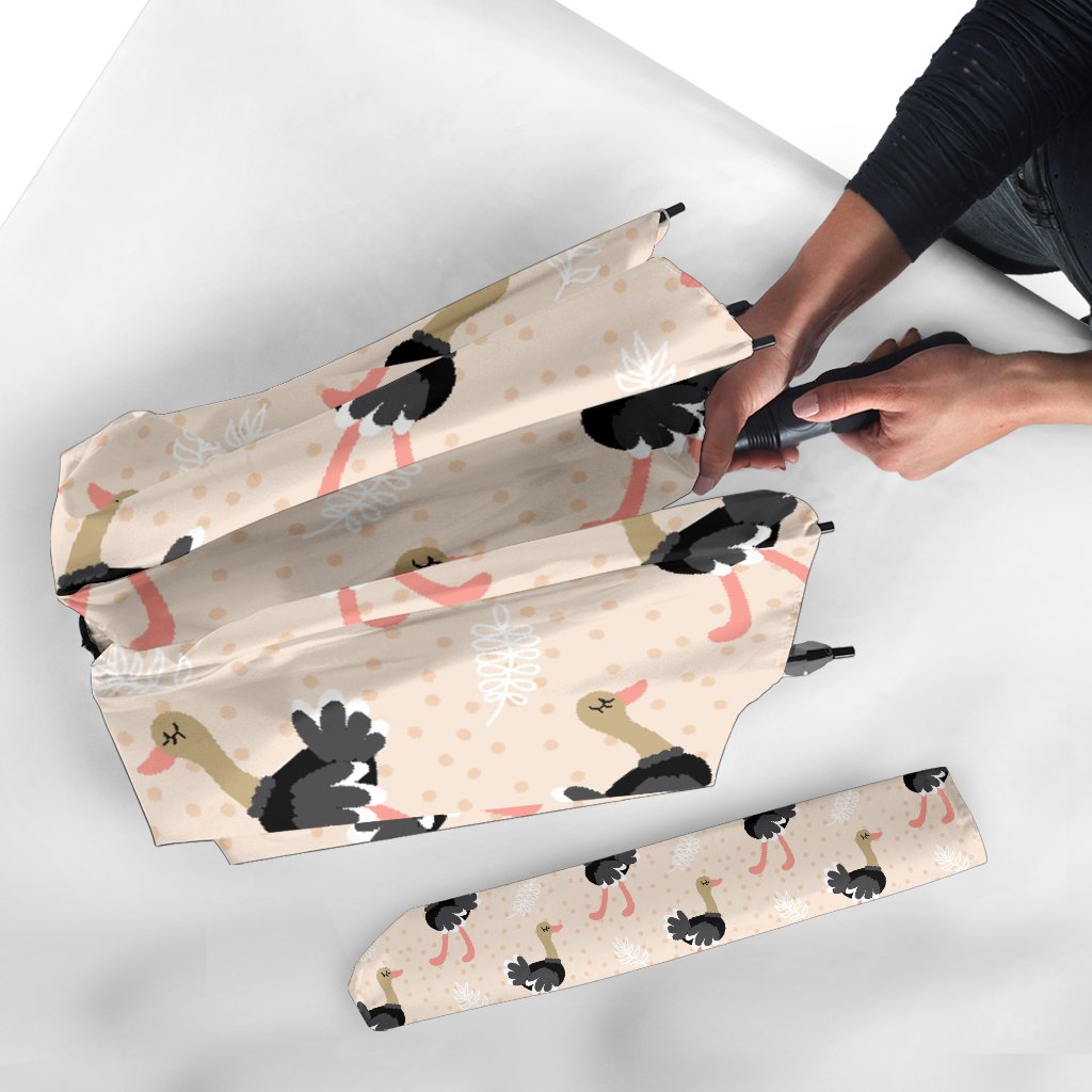 Ostrich Cute Pattern Print Automatic Foldable Umbrella-grizzshop