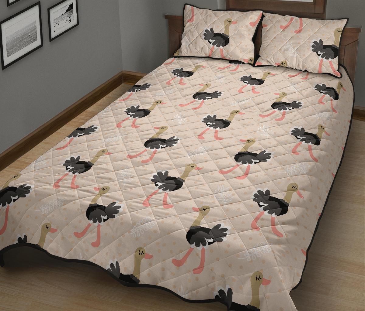 Ostrich Cute Pattern Print Bed Set Quilt-grizzshop