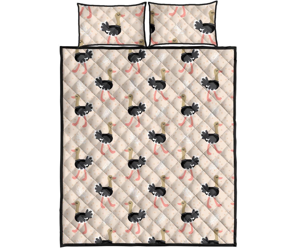 Ostrich Cute Pattern Print Bed Set Quilt-grizzshop